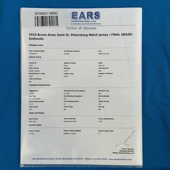 Bruno Alves Zenit St. Petersburg UEFA Champions League Match Worn Jersey - Picture 9 of 12